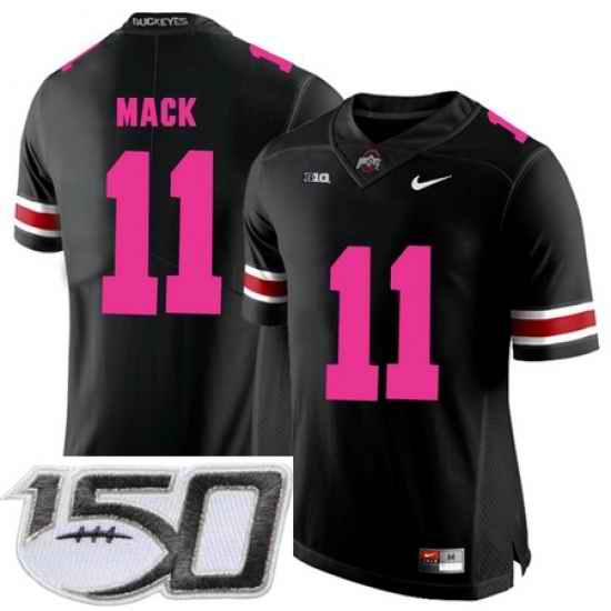 Ohio State Buckeyes 11 Austin Mack Black 2018 Breast Cancer Awareness College Football Stitched 150th Anniversary Patch Jersey
